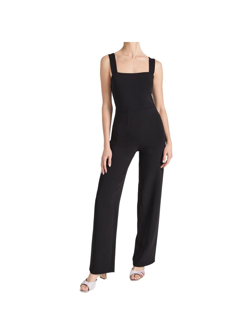 Good American Luxe Suiting Column Jumpsuit Black Size 2 Square Neck Wide Leg